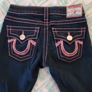 True Religion sz 24 Pink Stitch Bootcut Jeans